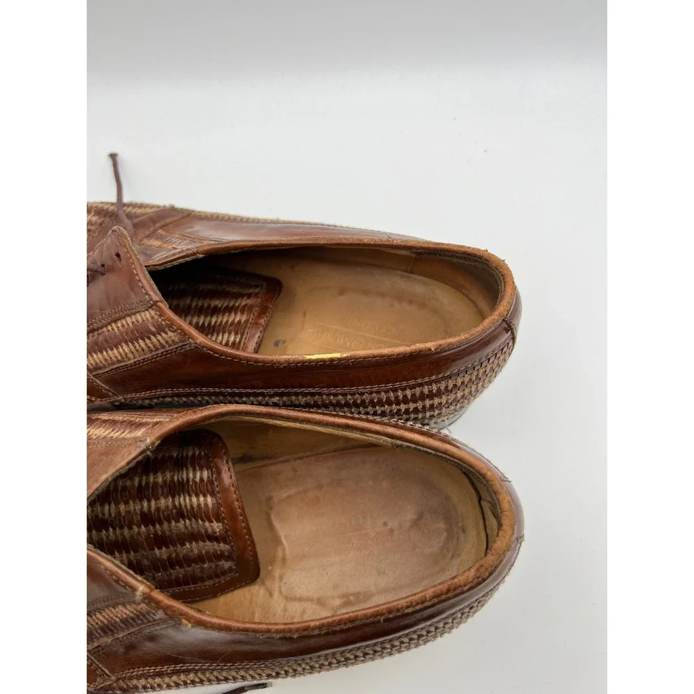 Johnston & Murphy Cellini Italy Mens 12 Brown Woven Leather Cap Toe Oxfords